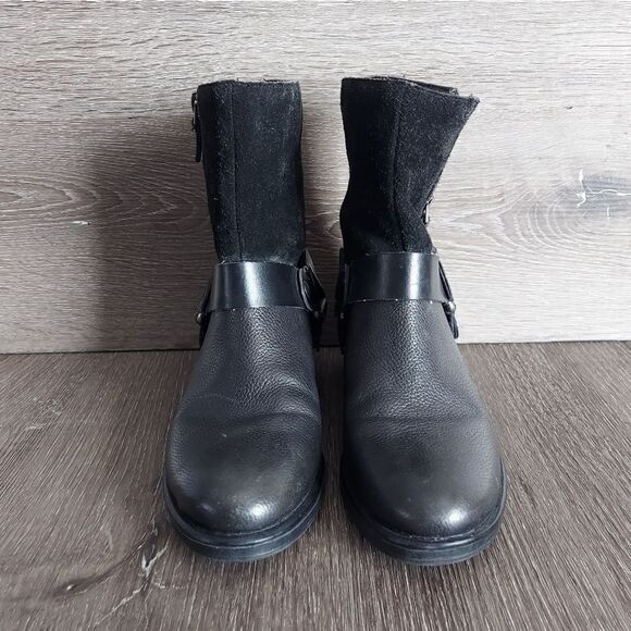 Franco Sarto Benton Biker Moto Harness Boots Black Leather Suede 6.5 - Picture 2 of 9